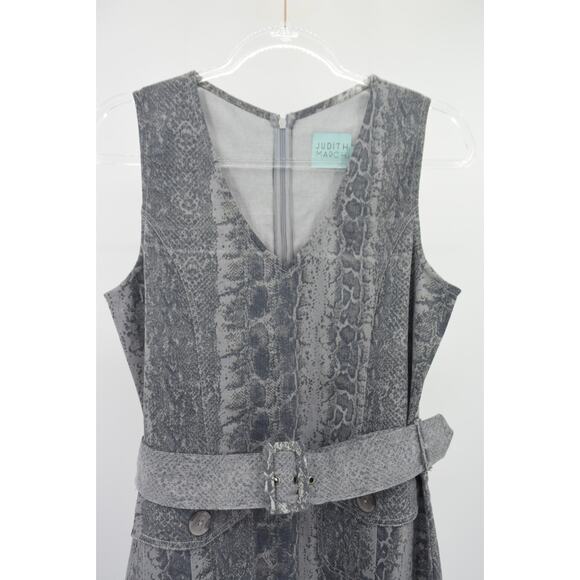 Judith March Gray Animal Print Sleeveless Belted Denim Sheath Dress Womens M - Picture 2 of 10
